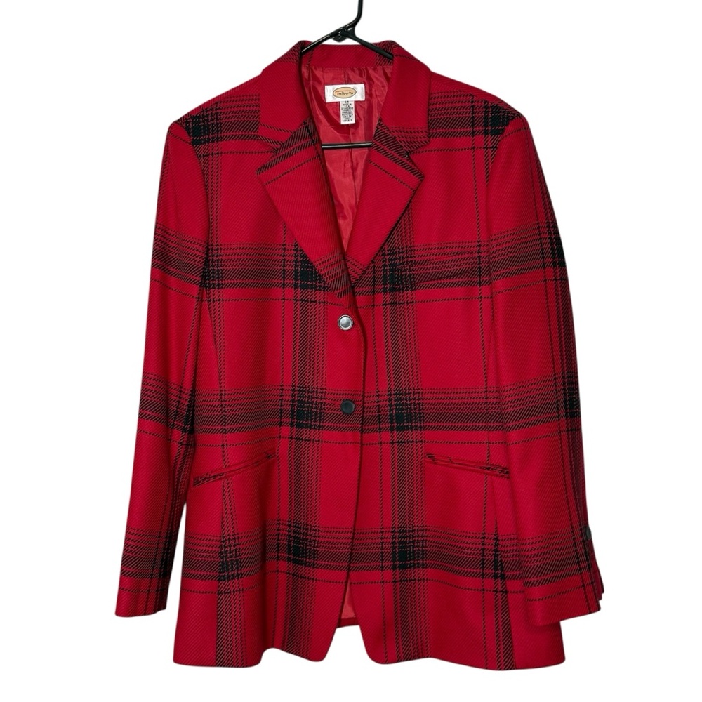 Talbots Red and Black Plaid Wool Blazer Women’s Size 14